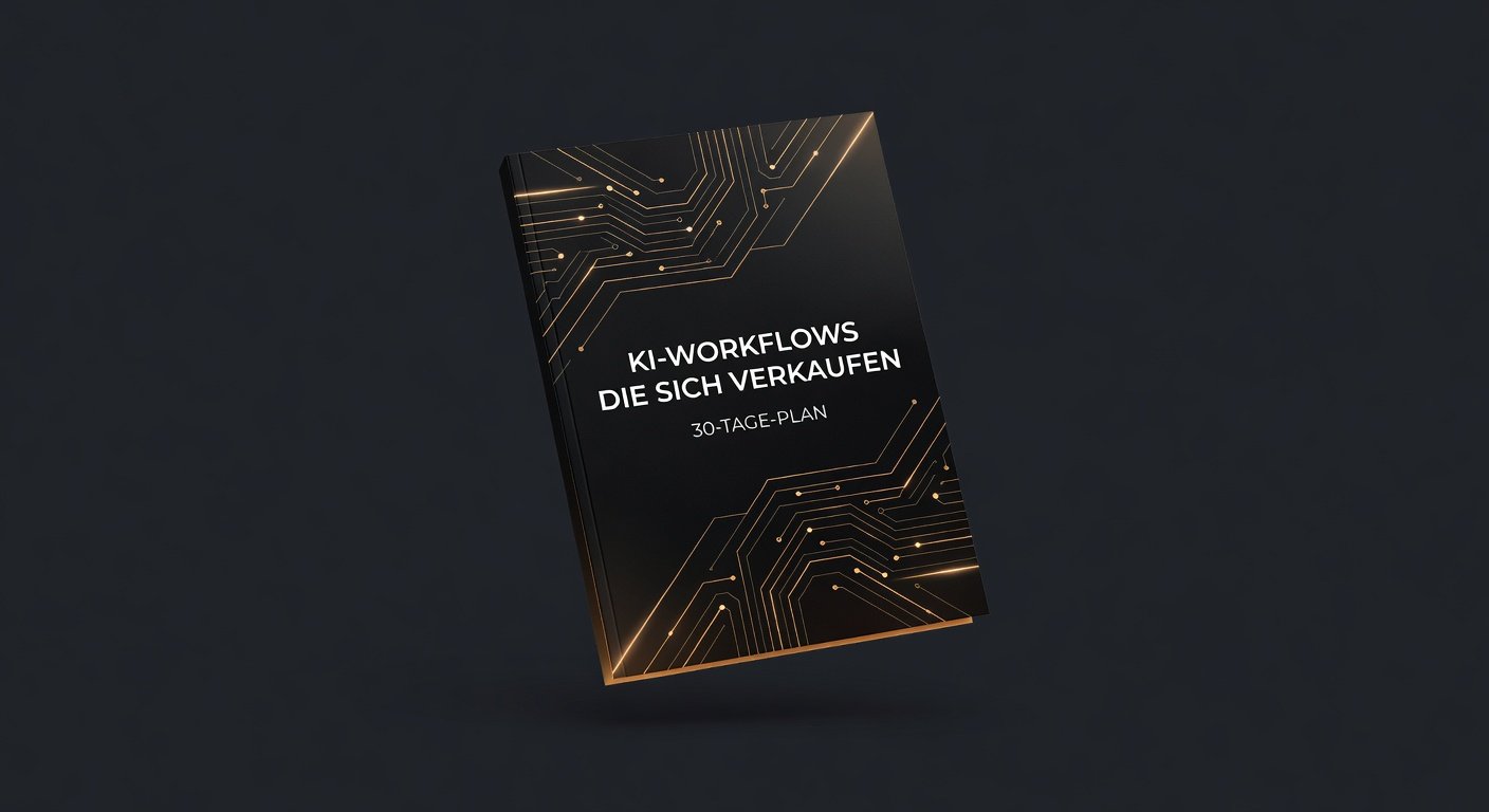 Cover des E-Books 'KI-Workflows, die sich verkaufen' – 30-Tage-Plan